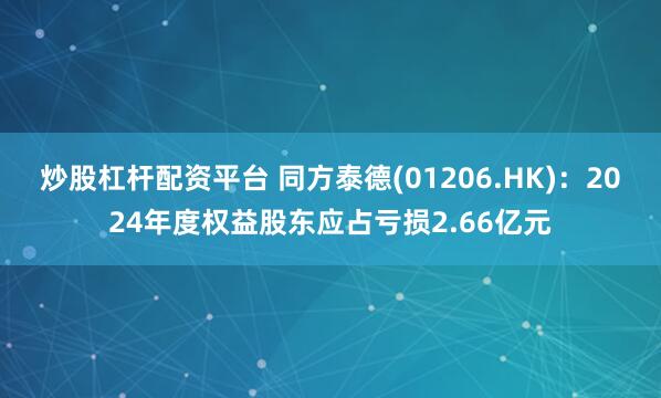 炒股杠杆配资平台 同方泰德(01206.HK)：2024年度权益股东应占亏损2.66亿元
