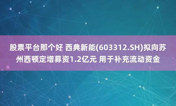 股票平台那个好 西典新能(603312.SH)拟向苏州西顿定增募资1.2亿元 用于补充流动资金