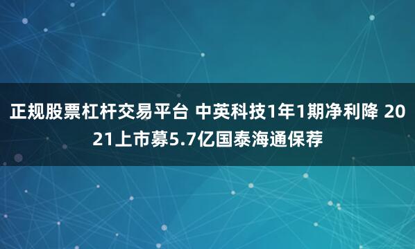 正规股票杠杆交易平台 中英科技1年1期净利降 2021上市募5.7亿国泰海通保荐