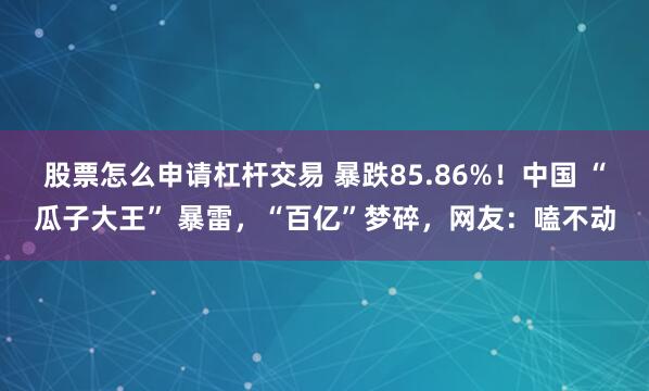 股票怎么申请杠杆交易 暴跌85.86%！中国 “瓜子大王” 暴雷，“百亿”梦碎，网友：嗑不动