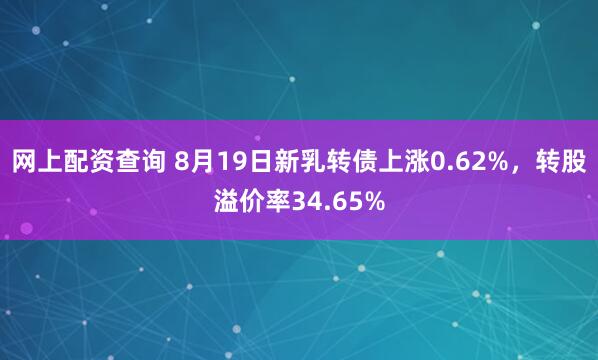 网上配资查询 8月19日新乳转债上涨0.62%，转股溢价率34.65%