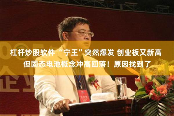 杠杆炒股软件 “宁王”突然爆发 创业板又新高 但固态电池概念冲高回落！原因找到了